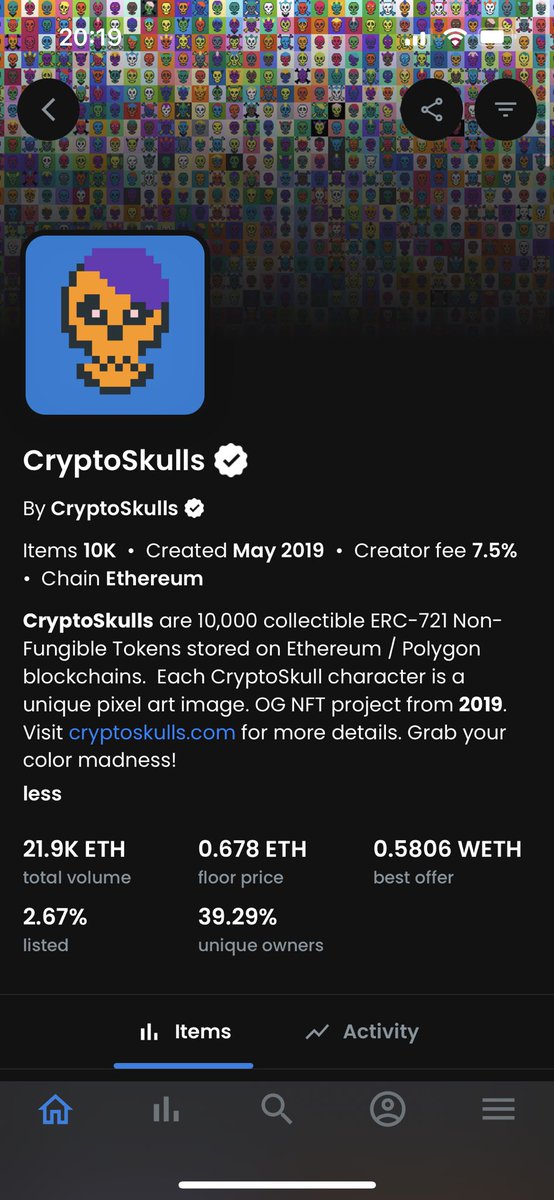 Skulls are trending and is history repeating itself?
What is dead may never die…☠️ <a href="/Crypto_Skulls/">CryptoSkulls ☠️</a> history and provenance will always have value 🚀

The floor is now 0.69Ξ approx. This is up +83% past 24hrs and some big skull sweeps (15+)🧹 

Welcome to all the new skulls! ☠️