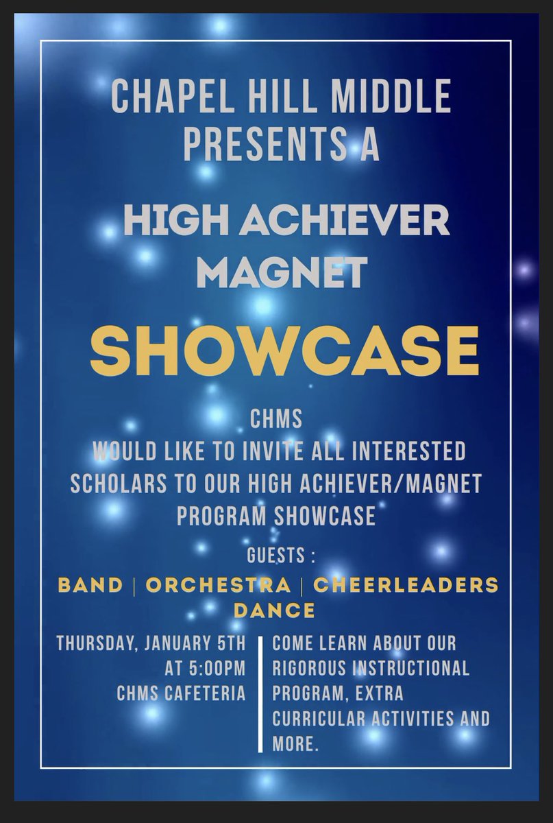 All rising 7th and 8th grade scholars for the 2023-2024 school year are invited to attend our Magnet Showcase on Thursday at 5:00 PM at Chapel Hill MS! Please join us! <a href="/DeKalbSchools/">DeKalb Schools, GA</a> <a href="/DCSDChoice/">DCSD School Choice</a>