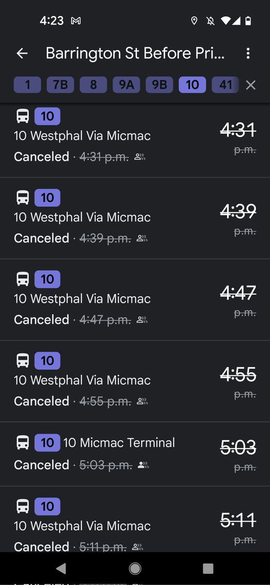 kristamclellan's tweet photo. @hfxtransit cancelled all Dartmouth-bound route 10s for the next 60 minutes in the middle of rush hour...and nothing mentioned about it on their account https://t.co/OVZOjTYD3M