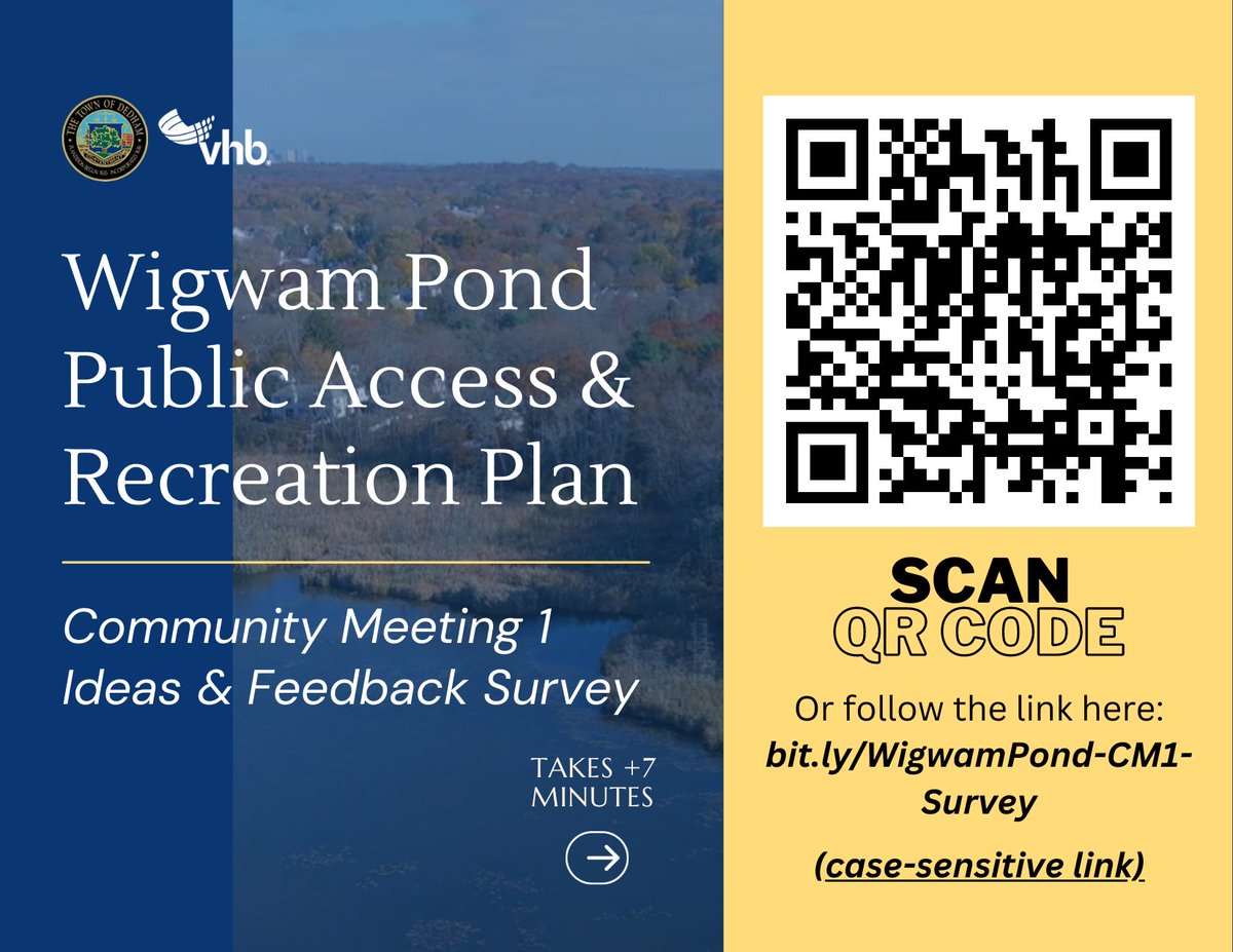 DedhamPlanning's tweet photo. The Town of Dedham and Vanasse Hangen Brustlin (VHB) have launched a community process for public access and recreation in and around Wigwam Pond, a 23-acre waterbody located east of Providence Highway and north of the Legacy Place shopping complex. https://t.co/Z4y1d7TZf1