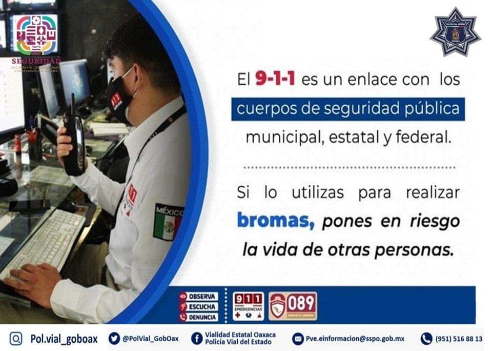 Omayorsspc's tweet photo. El 9⃣1⃣1⃣ es un enlace con los cuerpos de Seguridad Pública, Municipal, Estatal, Federal, Protección Civil, Bomberos y la Cruz Roja, utilícelo con responsabilidad.

👉🏽 Las llamadas de broma ponen en riesgo la vida de otras personas #Oaxaca https://t.co/vTFwVvoWKd