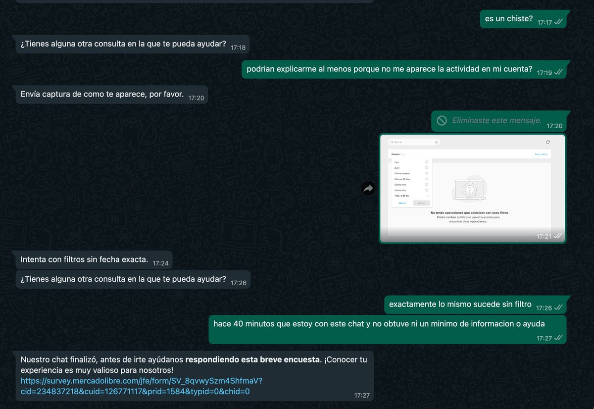 diegobechi's tweet image. Nunca en mi vida tuve vi un soporte TAN ineficiente como el de @mercadopago @ML_Ayuda 
Desde hace más de 20 días que alguien utilizó mi cuenta (con 2FA activado). No me figura ninguna actividad en mi cuenta y después de chatear con el soporte por más de 40 minutos responden esto