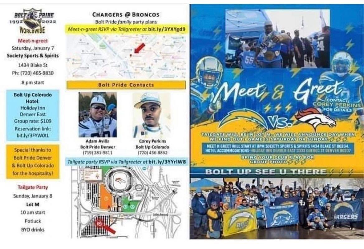 Denver Game reminder for the meet up and tailgate! Can’t wait to see everyone!