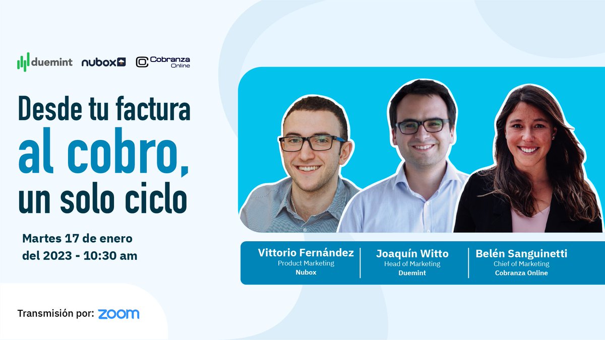 El 𝗺𝗮𝗿𝘁𝗲𝘀 𝟭𝟳 𝗱𝗲 𝗲𝗻𝗲𝗿𝗼  a las 10:30 am tendremos un webinar gratuito donde conversaremos sobre cómo mejorar el proceso de facturación y cobranza al interior de tu empresa junto a <a href="/NuboxChile/">Nubox Chile</a> y <a href="/cobranzaonline/">CobranzaOnline.cl</a> . Inscríbete aquí bit.ly/3vzNrAM 👌