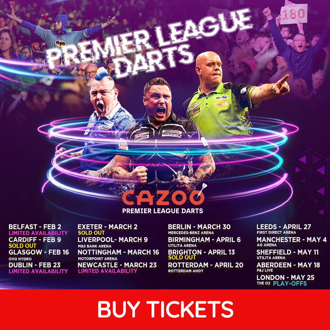 PDC on Twitter: "Still getting over last night's darting masterclass? Be a part of live action as 2023 @CazooUK League comes to an arena near you. Grab a