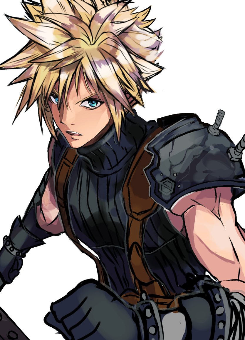 cloud strife 1boy male focus blonde hair solo spiked hair gloves suspenders  illustration images