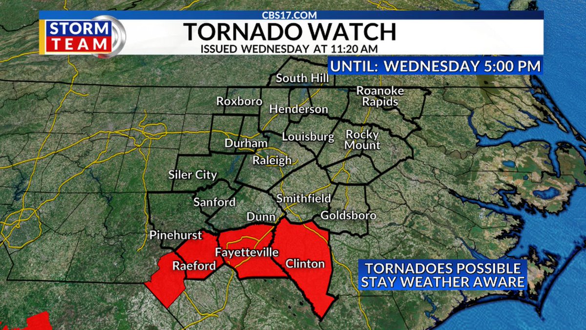 A TORNADO WATCH is now in effect for parts of central NC. Tornadoes are now possible across central NC, please stay weather aware.