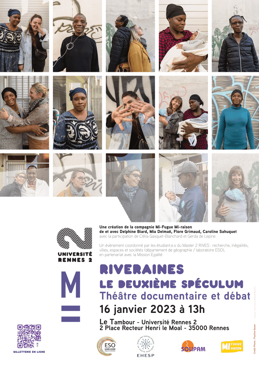 SOLIPAM_IdF's tweet photo. RIVERAINES - DEUXIEME SPECULUM
L'excellente troupe #MIFUGUEMIRAISON continue de se produire, accompagnée de 2 membres de #solipam lors de conférences théâtralisées pour que les voix de ces femmes migrantes, enceintes et en situation de précarité puissent enfin être entendues ! https://t.co/YnwAHHFHGg