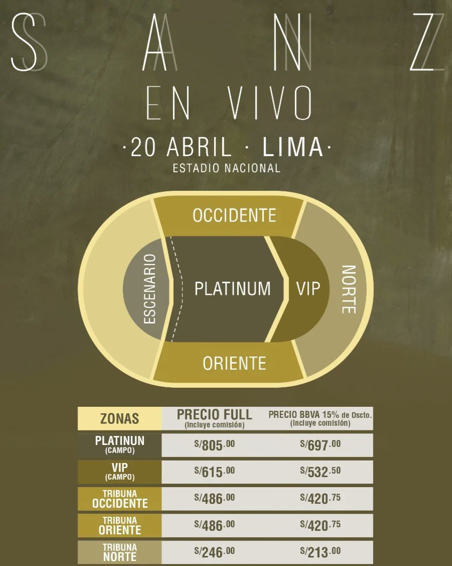 El 10 y 11 de enero es la preventa de entradas con tarjetas BBVA. 
<a href="/AlejandroSanz/">Alejandro Sanz</a>

#preventasanz #sanzenvivolima
#sanzenvivoperu #20deabrilperu
#alejandrosanz
#sanz
