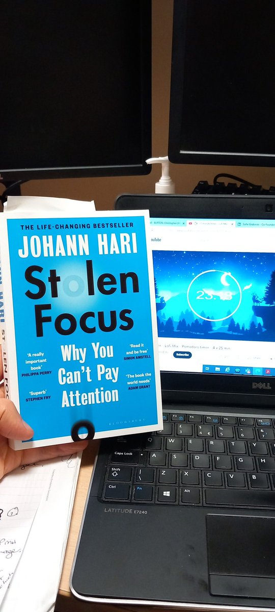 I bought myself a late Christmas present to help me identify what has stolen my focus! In my break of course! 😉 I do love a good book and a #pomodorotimer <a href="/johannhari101/">Johann Hari</a> #stolenfocus #ADHD #BooksWorthReading