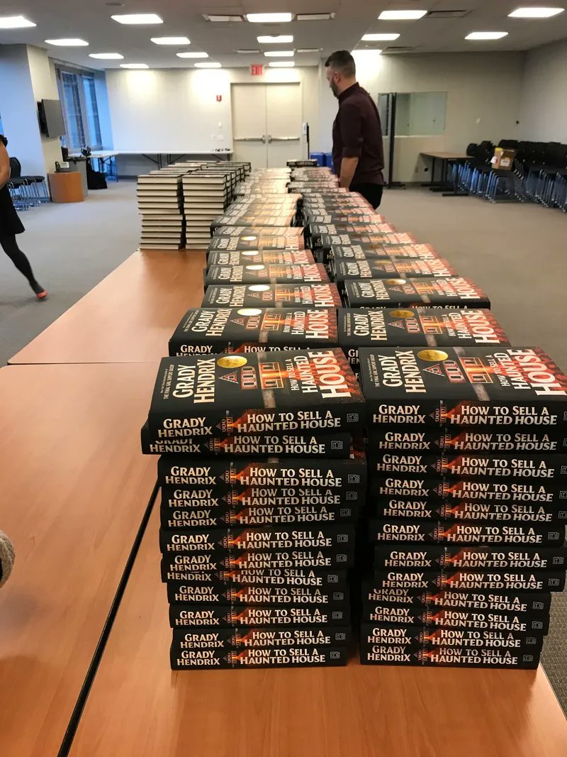 grady_hendrix's tweet photo. Current Mood: Am pre-signing 3.2 metric tons of HOW TO SELL A HAUNTED HOUSE for Barnes &amp; Noble. https://t.co/PEmfhw5dUC