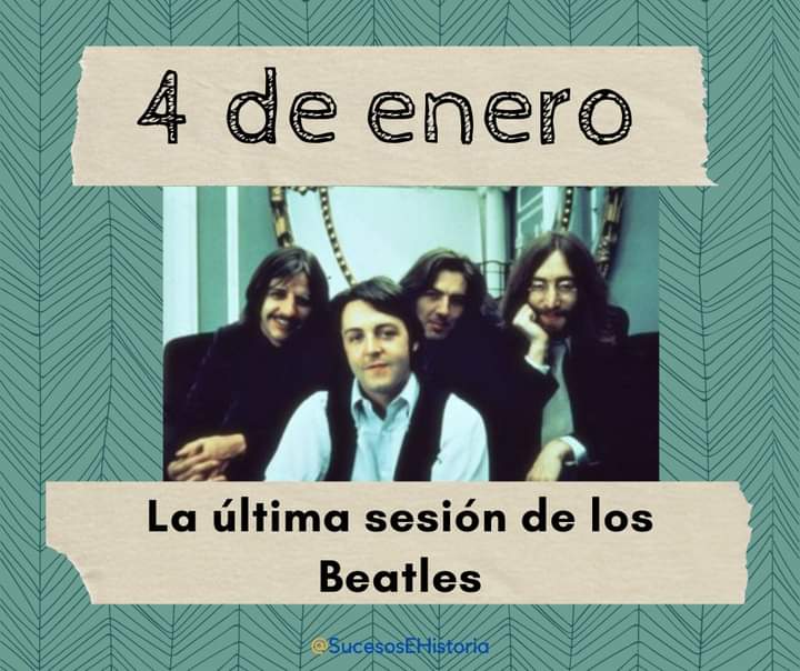 ESucesos's tweet photo. Un día como hoy, la última sesión de los Beatles 

#UnDiaComoHoy #4deEnero #TheBeatles #SabiasQue #Efemerides #Musica #leyenda #History https://t.co/JddpJlveeS