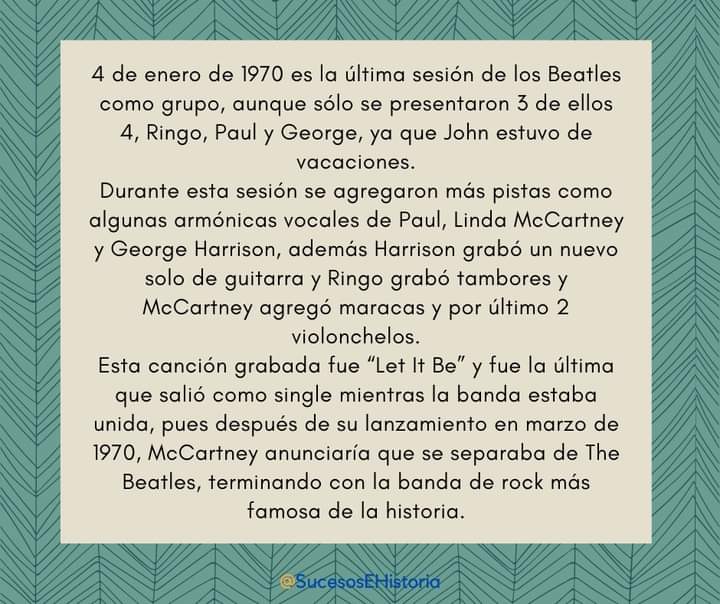 ESucesos's tweet photo. Un día como hoy, la última sesión de los Beatles 

#UnDiaComoHoy #4deEnero #TheBeatles #SabiasQue #Efemerides #Musica #leyenda #History https://t.co/JddpJlveeS