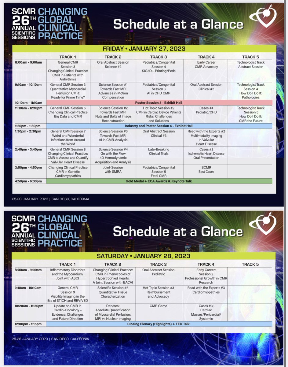 🗣️Checkout the Schedule at a Glance for #SCMR2023 including tons of #CHD content for you to enjoy w/the backdrop of sunny Cali 🏝️ 🏄‍♀️ 🌞 DO NOT MISS the #EarlyCareer event with #PRIISM w/talks on imaging research + a speed mentoring session 01/26, 4pm @ the Shorebreak @SCMRorg