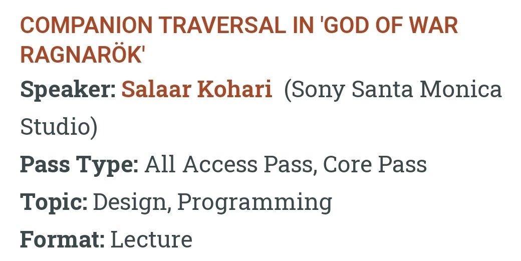 I'm officially a speaker at GDC 2023! "Companion Traversal in #GodofWarRagnarok" 💘
<a href="/Official_GDC/">Game Developers Conference</a>

I'm so inspired by the game industry's willingness to share knowledge to push the medium forward. Being able to contribute is a dream come true! 💫