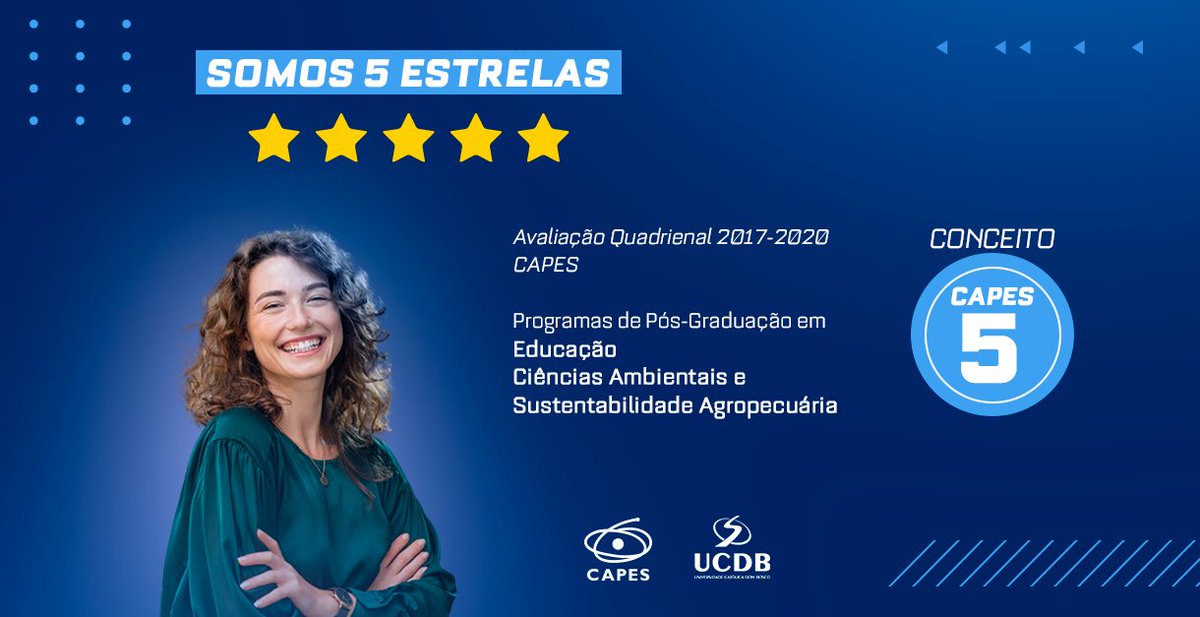 UCDBoficial's tweet photo. Somos 5 estrelas! ⭐

São conceitos 5 os programas Stricto Sensu em Biotecnologia, em Ciências Ambientais e Sustentabilidade Agropecuária, em Desenvolvimento Local e em Educação.

Parabéns aos professores e pesquisadores envolvidos pela conquista!

 #strictosensu #ucdb #capes https://t.co/JanZSut1rL