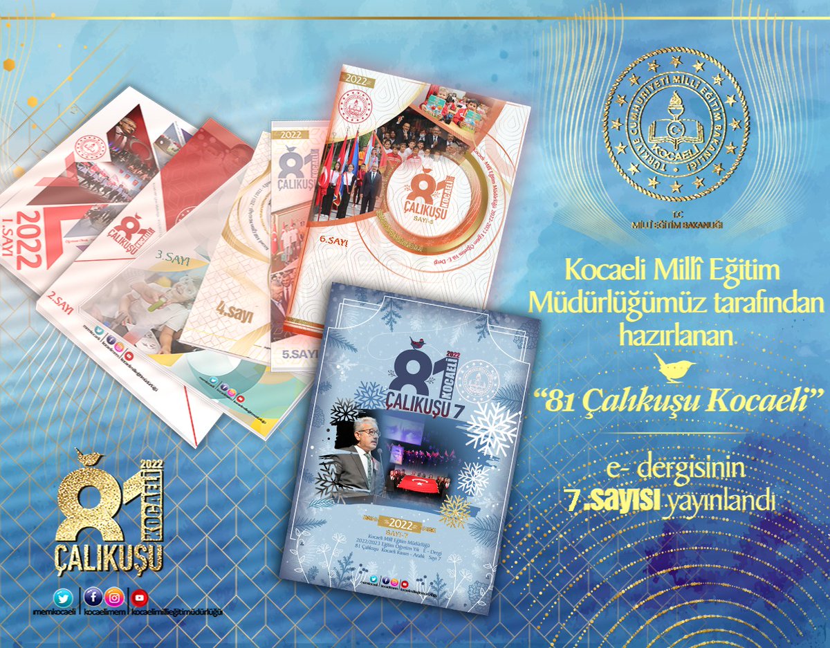 İl Müdürlüğümüz tarafından hazırlanan 🐦"81 Çalıkuşu Kocaeli" e-dergisinin 7. sayısı yayınlandı. 

🗞️Dijital Dergi İçin👉 meb.ai/y5gJ8T

<a href="/tcmeb/">Millî Eğitim Bakanlığı</a> <a href="/SeddarYavuz/">Seddar Yavuz</a> <a href="/akmansen/">Ömer AKMANŞEN</a>