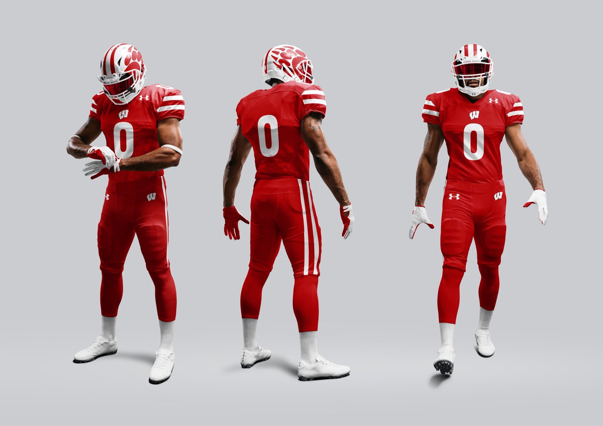 WiscHelmets's tweet photo. Just giving @CoachFick some ideas for @BadgerFootball alternate helmets &amp; unis. Just, you know, to ponder. Many more here: https://t.co/jb7uvXcypm https://t.co/a0R8fJ65zb