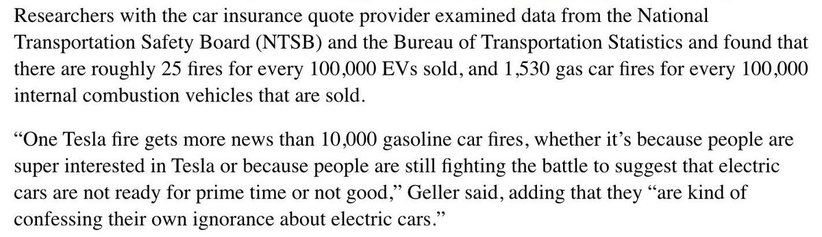 The mainstream media won’t tell you this, but gas powered cars catch fire 61 times more often than electric cars. Who knew? Gasoline is extremely combustible. 

If you don’t like burning alive, you’ll love an EV.