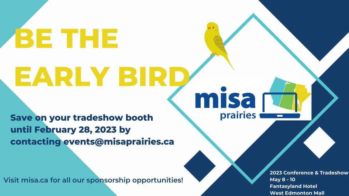 MISA Prairies (@misa_prairies) on Twitter photo MISA Prairies 2023 Conference Trade Show spots and Sponsorship opportunities are starting to fill-up, check them out on our website: lnkd.in/gXuRBrC5; lnkd.in/g_iyyZ3p or contact our event team at events@misaprairies.ca.
#FantasylandHotel #MISAPrairies2023 MISA Prairies 2023 Conference Trade Show spots and Sponsorship opportunities are starting to fill-up, check them out on our website: lnkd.in/gXuRBrC5; lnkd.in/g_iyyZ3p or contact our event team at events@misaprairies.ca.
#FantasylandHotel #MISAPrairies2023