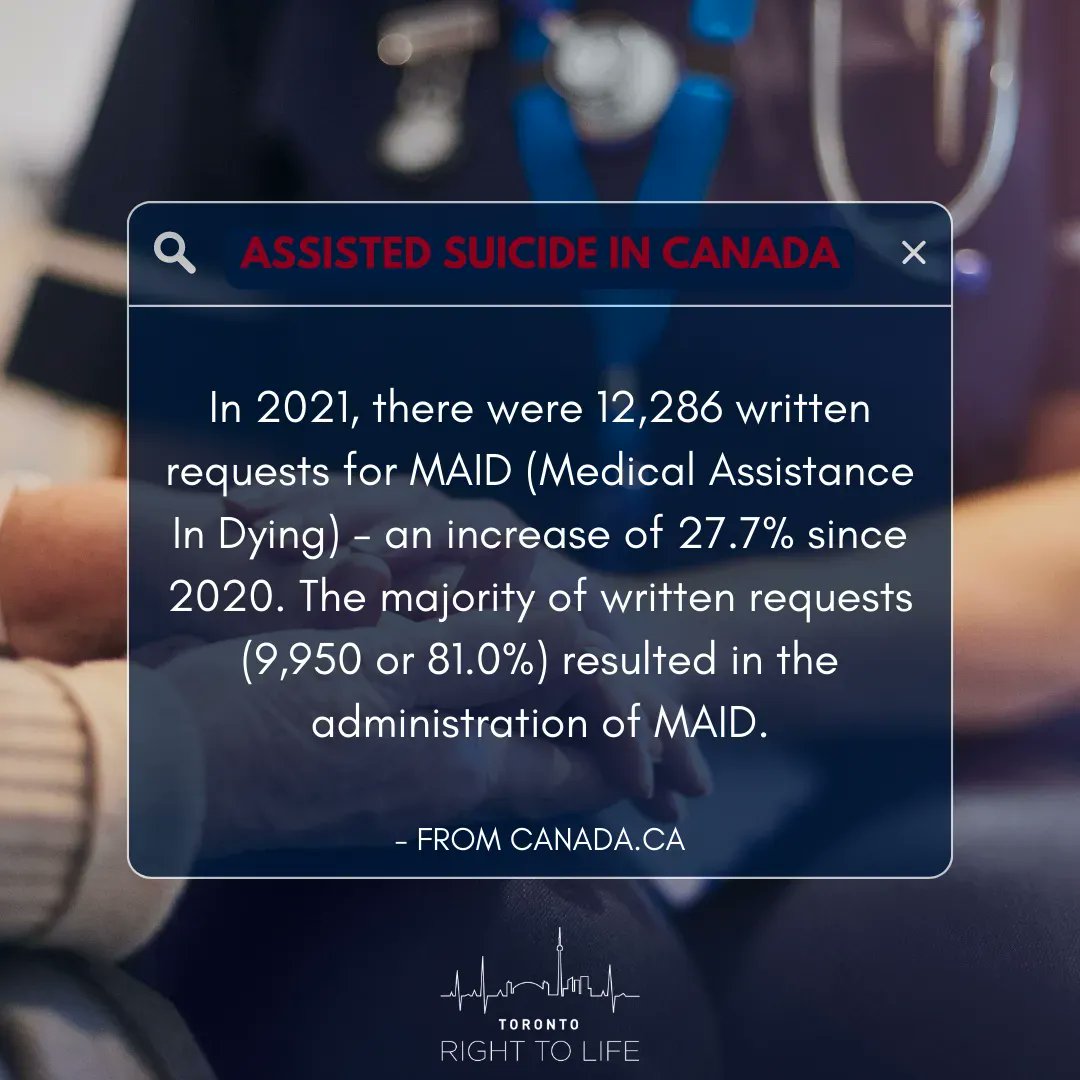 righttolifeTO's tweet photo. Since Canada passed federal laws permitting assisted suicide in 2016, 31,664 people have died as a result. In 2021, assisted suicide accounted for 3.3% of all deaths in Canada. ~ 1/2
#MAID #prolife #assistedsuicide #prolifegeneration #prolifeto https://t.co/XEosOY6O4I