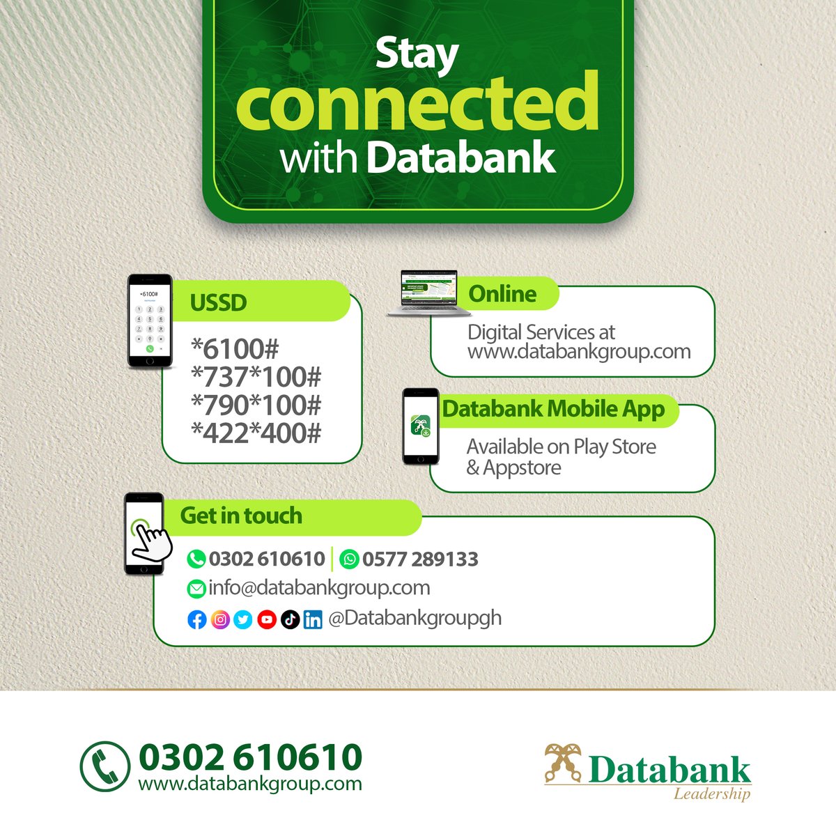 Databankgroupgh's tweet photo. We continue to serve you remotely. 
All our digital channels are open to help you transact on your investment account.
#DatabankGroup #invest #Digitalservices
https://t.co/lBwXVtGVBk https://t.co/YMVUd5GrCg