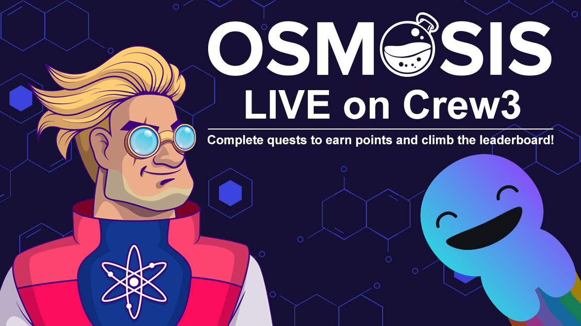 InterchainSG's tweet photo. 📢 @osmosis is now LIVE on @crew3xyz!🌈

Join your fellow Osmonauts and complete tasks to cement your place on the leaderboard!🚀 

While there aren't any rewards yet (apart from bragging rights😏) we're planning a few special surprises for the new year😉🤫 https://t.co/LQAYEqfEac