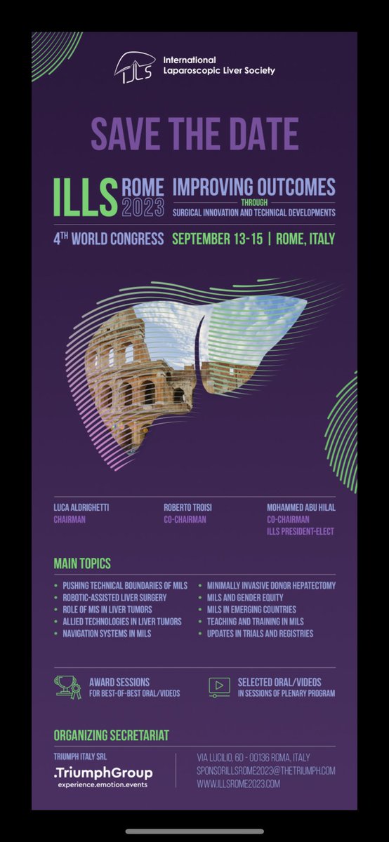 ILLS (@ills_lapliver) on Twitter photo 📣 Save the date!!! 4th world congress of the ILLS in Rome 🏛️🇮🇹🍕<a href="/Giammatwit/">Giammauro Berardi</a> <a href="/Aicep4/">AICEP</a> @rubenciria <a href="/RussolilloNadia/">Nadia Russolillo</a> <a href="/LiverSurgSanRaf/">Chirurgiaepatica.SanRaffaele</a> <a href="/FrancescaRatti3/">Francesca Ratti</a> <a href="/conci_simone/">Simone Conci</a> <a href="/HalletJulie/">Julie Hallet</a> <a href="/SoubraneO/">Soubrane Olivier</a> <a href="/santiazagra/">Juan Santiago Azagra</a> <a href="/IelpoB/">benedetto ielpo</a> <a href="/PrabinBikramTh2/">Prabin Bikram Thapa</a> 📣 Save the date!!! 4th world congress of the ILLS in Rome 🏛️🇮🇹🍕<a href="/Giammatwit/">Giammauro Berardi</a> <a href="/Aicep4/">AICEP</a> @rubenciria <a href="/RussolilloNadia/">Nadia Russolillo</a> <a href="/LiverSurgSanRaf/">Chirurgiaepatica.SanRaffaele</a> <a href="/FrancescaRatti3/">Francesca Ratti</a> <a href="/conci_simone/">Simone Conci</a> <a href="/HalletJulie/">Julie Hallet</a> <a href="/SoubraneO/">Soubrane Olivier</a> <a href="/santiazagra/">Juan Santiago Azagra</a> <a href="/IelpoB/">benedetto ielpo</a> <a href="/PrabinBikramTh2/">Prabin Bikram Thapa</a>