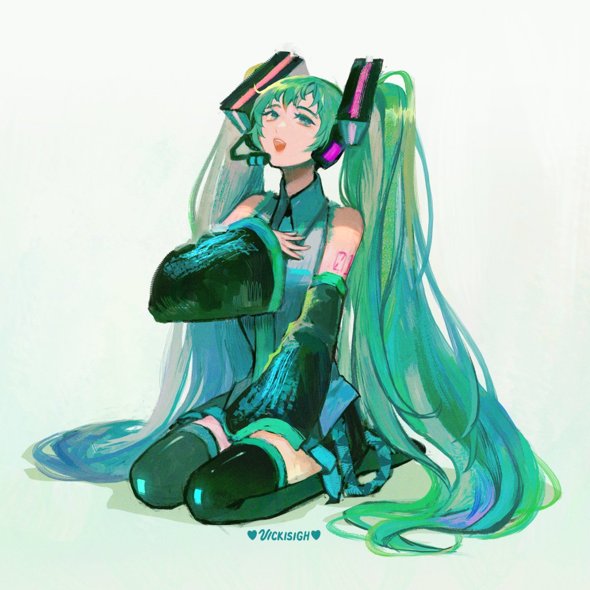 初音ミク 「miku miku! ヾ('〇`)ノ 」|vicki ✨のイラスト