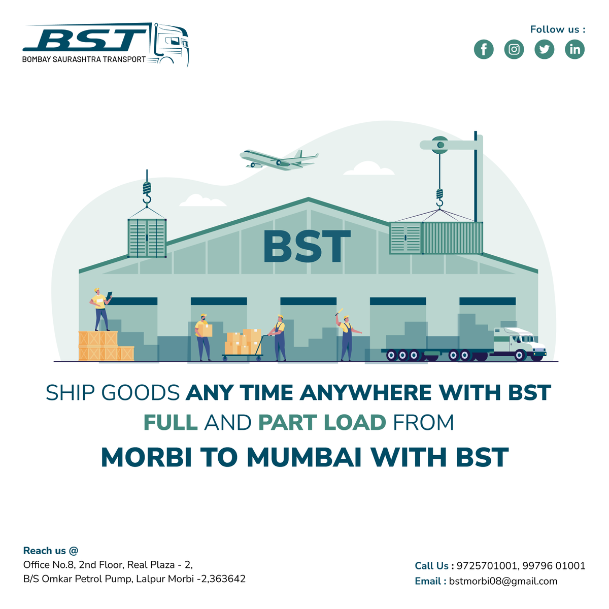 BSTmorbi's tweet photo. Ship #goods any time anywhere with BST
full and part load from
#Morbi to #Mumbai with #BST

#transport #partload #fullload #transportation #logistics #Morbitransport #Mumbaitransport #Punetransport #trucking #shipping https://t.co/xV988eeghB
