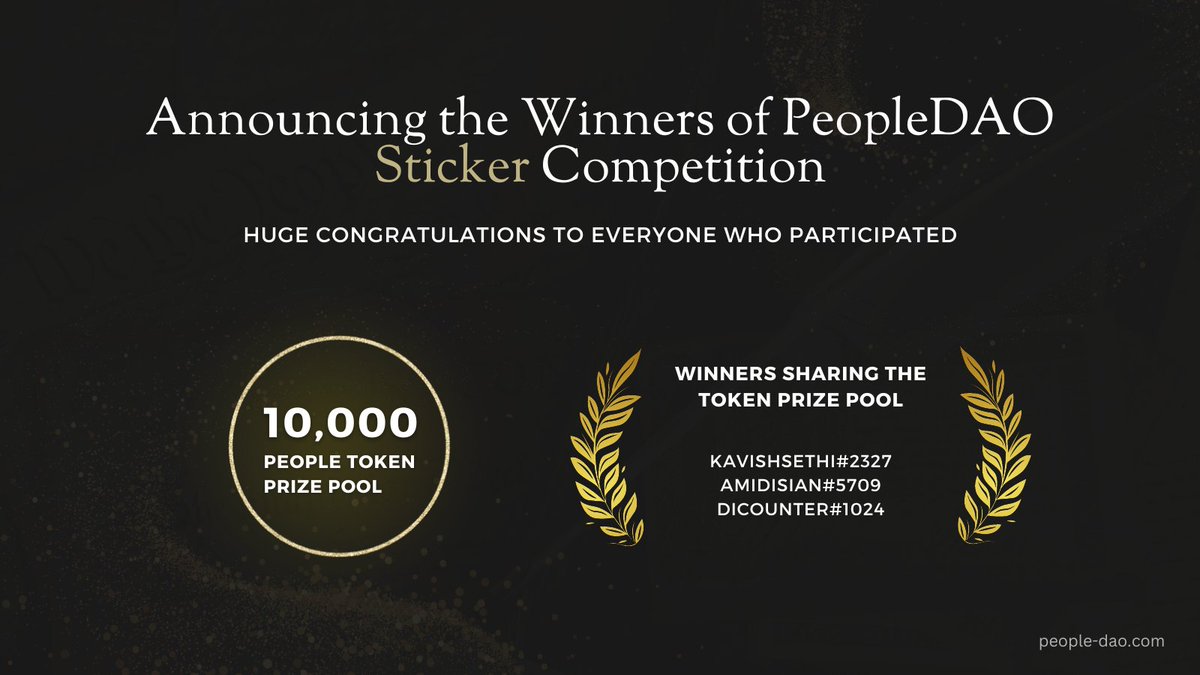 The_PeopleDAO's tweet photo. [Sticker Competition Winners] Congrats to everyone who participated in our #WAGBTC Sticker Contest! Here are our winners based on judges-selection. They would be sharing the 10,000 $PEOPLE token prize pool. https://t.co/FGuFZ3U7FV