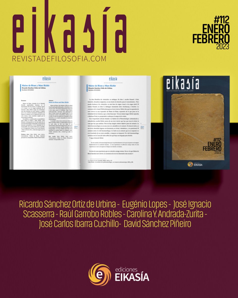Ed_Eikasia's tweet photo. Eikasía, Revista de Filosofía publica su 𝗻𝘂́𝗺𝗲𝗿𝗼 #𝟭𝟭𝟮 correspondiente al mes de 𝗲𝗻𝗲𝗿𝗼 / 𝗳𝗲𝗯𝗿𝗲𝗿𝗼 𝟮𝟬𝟮𝟯, con los siguientes trabajos 👉🏻 https://t.co/ula9LDLZ4d https://t.co/XI3loVENkn