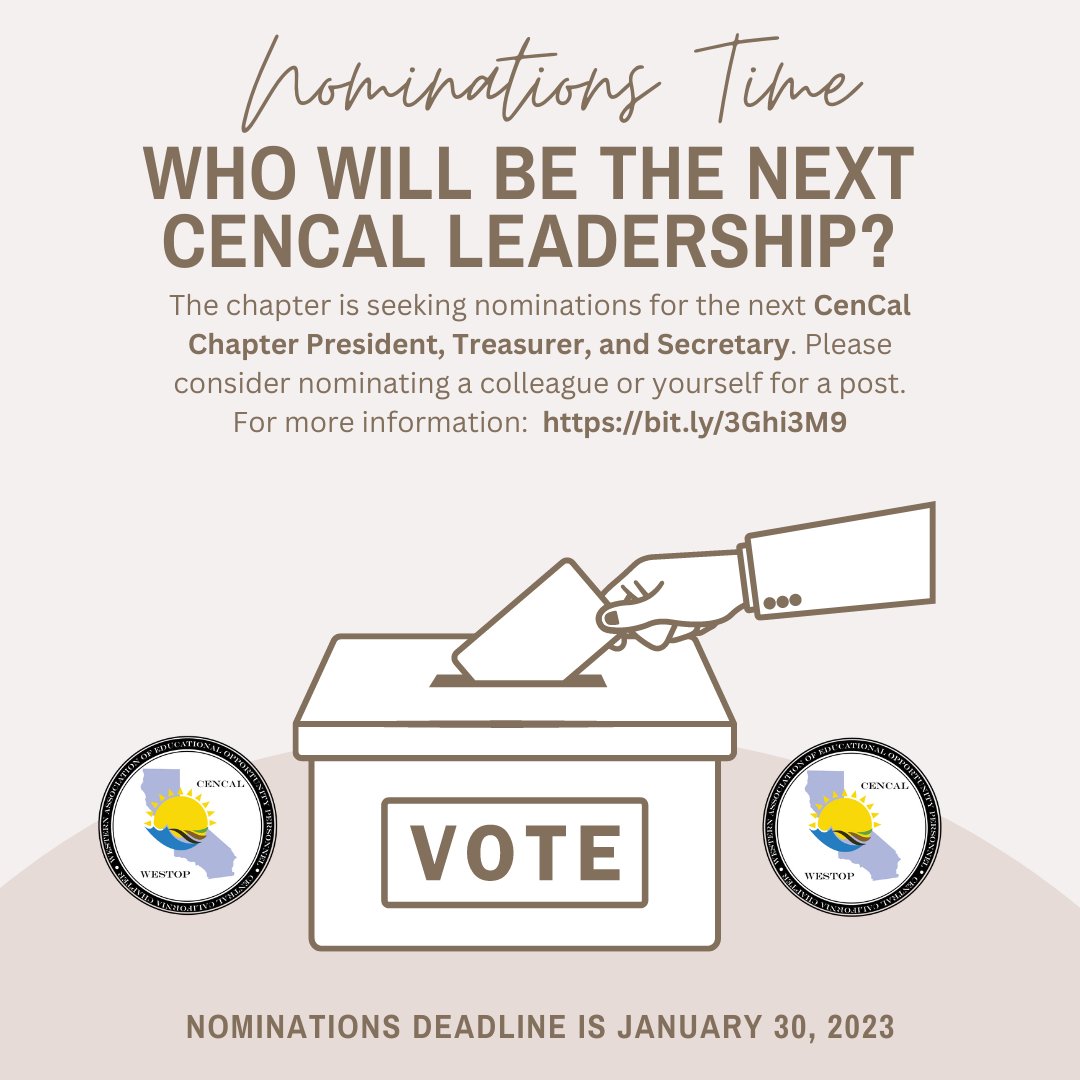 Who will be our next chapter leadership? Please consider nominating a colleague for our Chapters’ President-Elect, Treasurer, and Secretary positions for the 2023-2024 academic year. #TRIOworks #GEARUPworks
bit.ly/3Ghi3M9