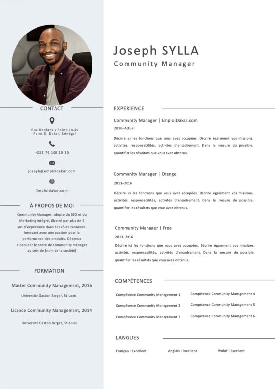 emploidakar's tweet photo. Exemple de CV Community Manager gratuit à télécharger. 

Téléchargement : https://t.co/GkhM5ou84K 

#cv #creercv #resume #emploi #recrutement #jobs #careers #communitymanager https://t.co/JuJjLP99fj