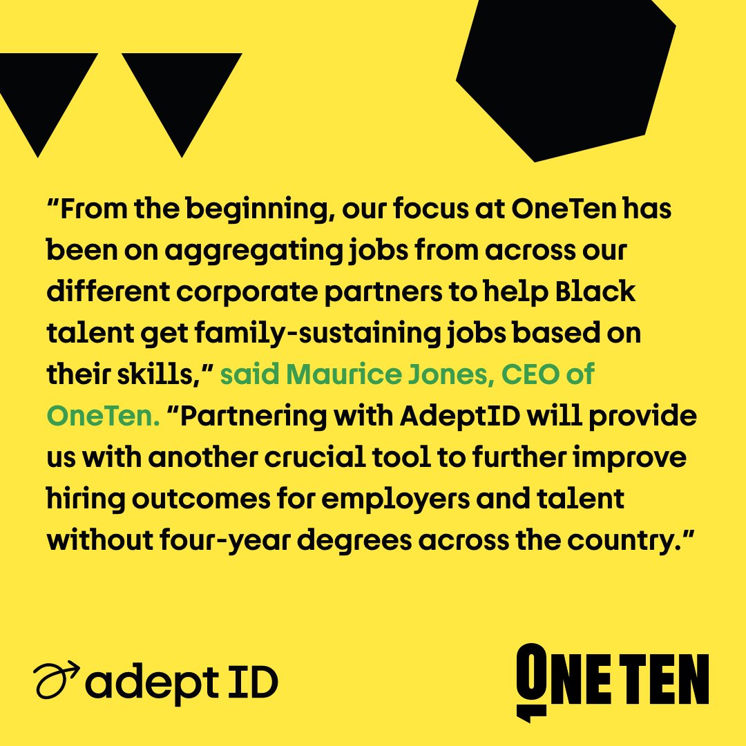 Starting off #2023 with a bang🎆with @AdeptID & @OneTen's partnership!

Here's to making #jobmobility easier for ALL people (regardless of education) & discovering hidden talent through an individual's transferable #skills & #potential.

adept-id.com/uncategorized/…