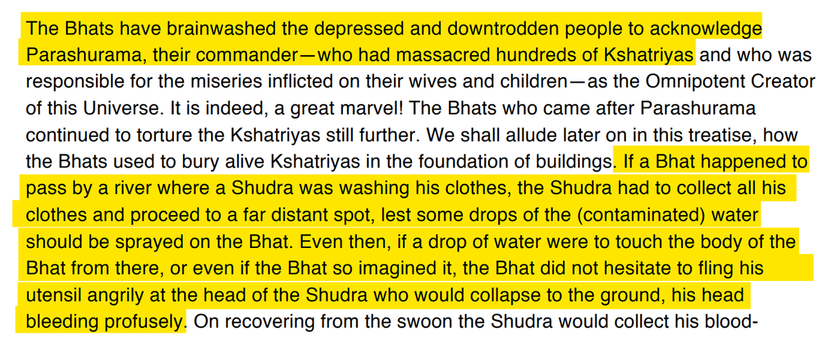 A classic example of building a cock-and-bull story right from imagination. See the emotionally dramatic narrative building to show Brahmins as evil and inhuman community. Can we not accuse JP of dehumanizing Brahmins the same way he accuses Brahmins to have done against Shudras? 