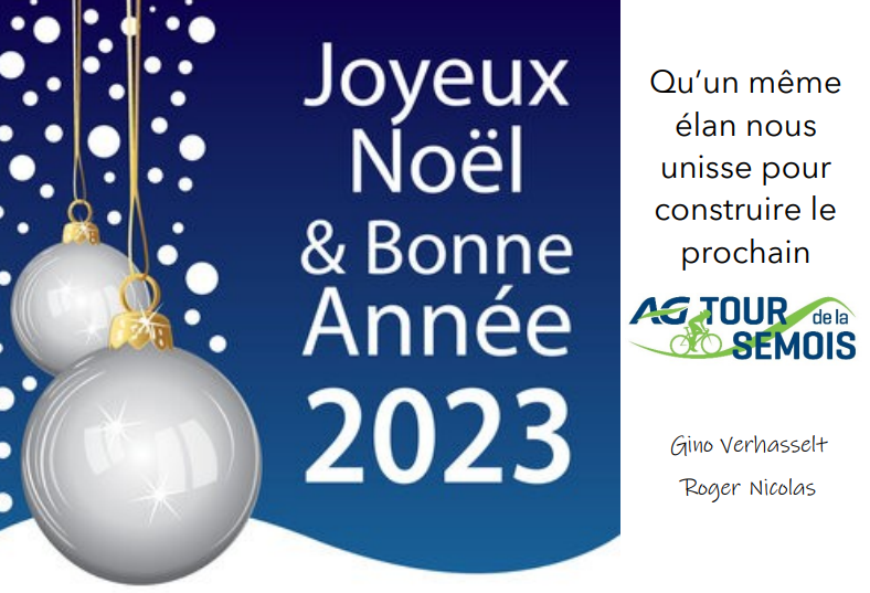 Le comité organisateur du AG Tour de la Semois vous présente ses meilleurs voeux pour l'année 2023.

En route vers de nouveaux succès 🥳

#AGTourdelaSemois #tourdelasemois