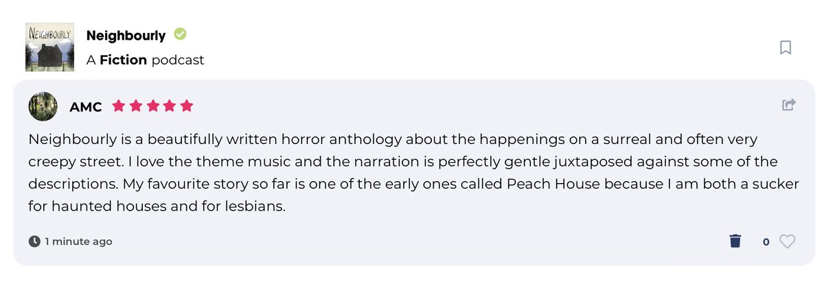 amc (@astrowrytes) on Twitter photo Want to be creeped out in a gentle way? You might enjoy <a href="/neighbourlypod/">Neighbourly</a>. This show uses the anthology format so well. I love it. 🏘 Want to be creeped out in a gentle way? You might enjoy <a href="/neighbourlypod/">Neighbourly</a>. This show uses the anthology format so well. I love it. 🏘