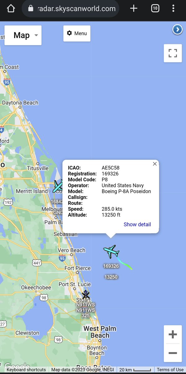 scan_sky's tweet photo. Multiple US Navy ๐บ๐ธ Boeing P-8As Operating Off The Florida Coast ๐บ๐ธ
#AE688F
#AE5C58 - Possibly 169326
#AE67C1
#AE4EB2 - Possibly 168428 - Working Circuits At Patrick Space Force Base ๐บ๐ธ https://t.co/BaixlOFUuP