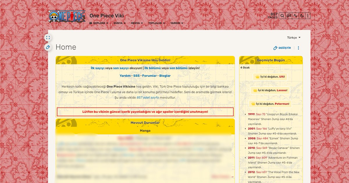 Viki temasına hafif bir farklılık katalım dedik.
Makale sayımız artıyor ve şablonlarımız da güncelleniyor.
Katkı yapmak isteyenler olursa Discord sunucumuz üzerinden yöneticiler ile iletişime geçebilir...