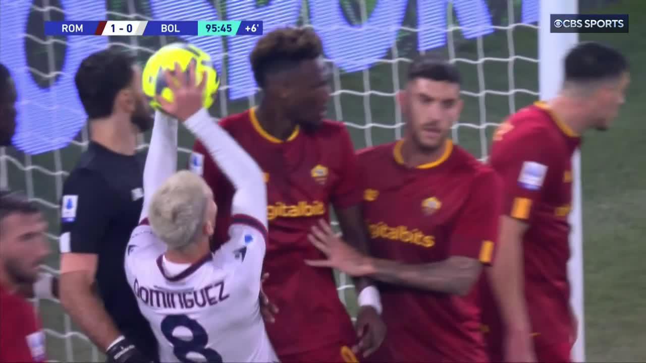 Tammy Abraham's 95' goal line clearance saves a win for AS Roma over Bologna. 😳”