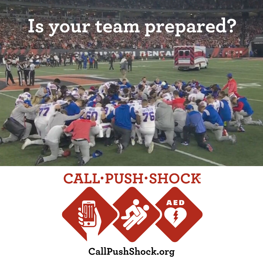 PHWorg's tweet photo. The NFL shouldn’t be the only organization that is prepared to recognize and respond to a cardiac emergency. Make sure your child’s sports team, school and after-school program is prepared to #CallPushShock…anyone can save a life! Learn more: https://t.co/4aBT1sJhYR https://t.co/APpYI8t7m7