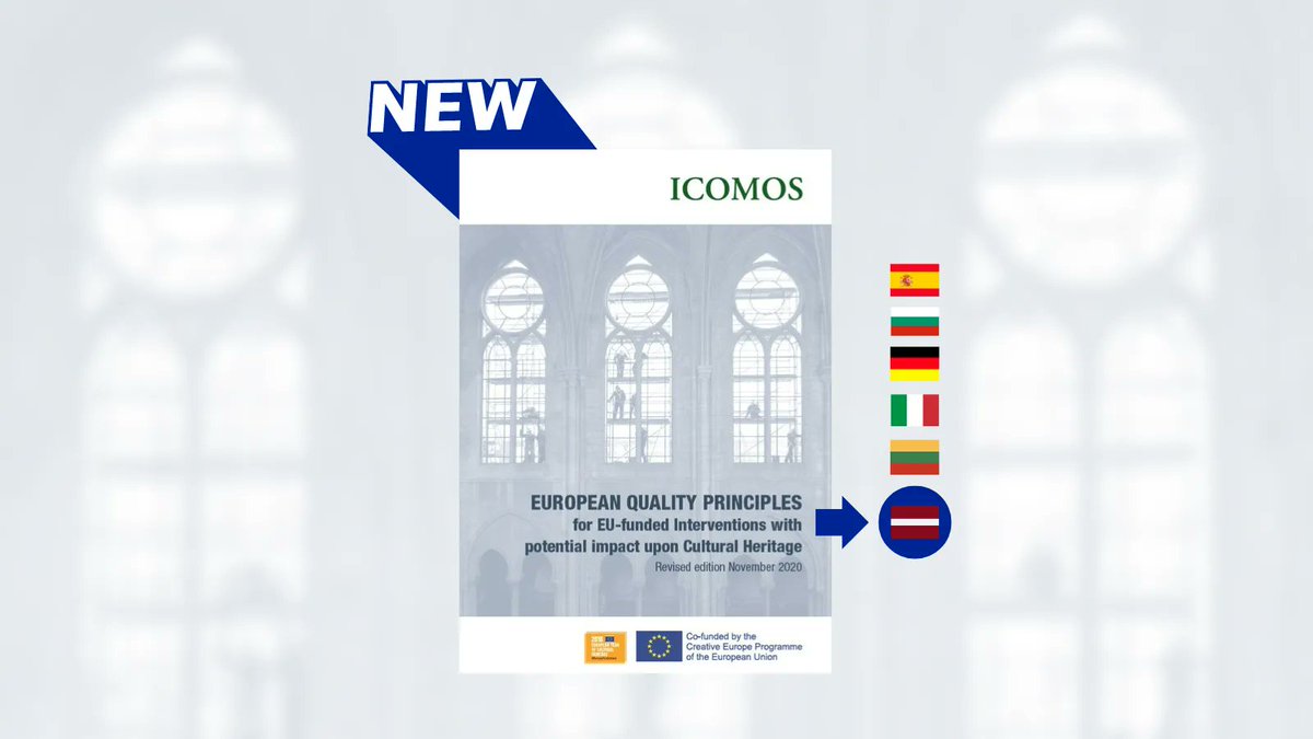 ICOMOS is pleased to announce that the latest Latvian translation of the #EUQualityPrinciples is now available!
The ES/BG/DE/IT and LT versions of the document were published in 2022.

📖 Read the publication : buff.ly/3Z1LB9c
🗣️ Missing a translation?🌐
➡️ Get in touch!