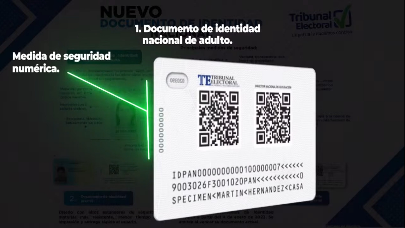 Tribunal Electoral lanza nuevo diseño de cédula.
A partir de este miércoles 4 de enero, el <a href="/tepanama/">Tribunal Electoral</a> emitirá un nuevo diseño del documento de identidad que contiene códigos QR con datos biométricos para uso de la institución.