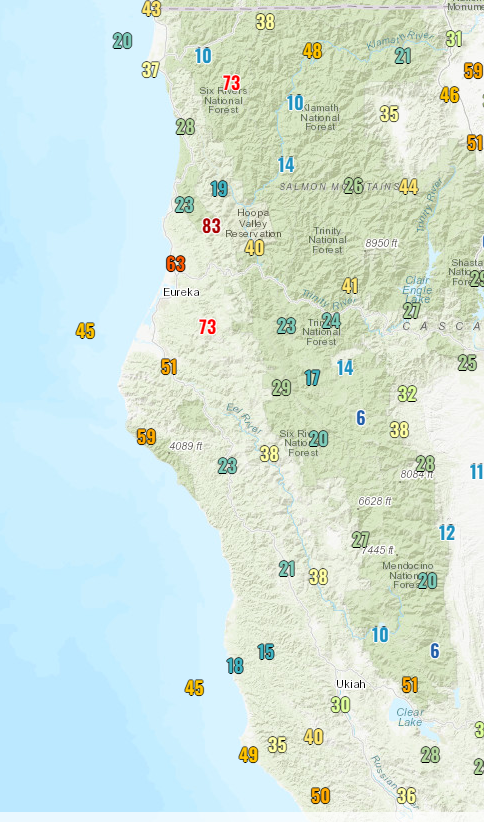 NWSEureka's tweet photo. High winds are continuing to spread across the area this morning. Winds could grow even stronger over the next few hours. Gusts above 80 mph have already been observed on local ridgetops.

Wind alongside rain will bring hazardous driving conditions, especially in wooded areas. https://t.co/bsWiAuYdAL