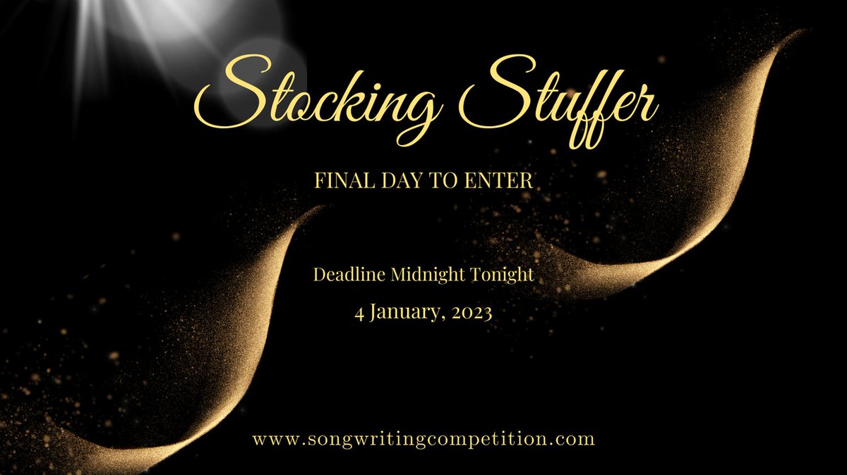 intlsongcomp's tweet photo. LAST DAY to receive our discount offer, a shot at the $6,000 prize package, as well as our $150,000 in regular competition prizes by entering at https://t.co/leo3Ix8POs
.
#songwriter #intlsongcomp #stockingstuffer #music #producer #singer #performer #singersongwriter #contest https://t.co/bQIR4soQk9