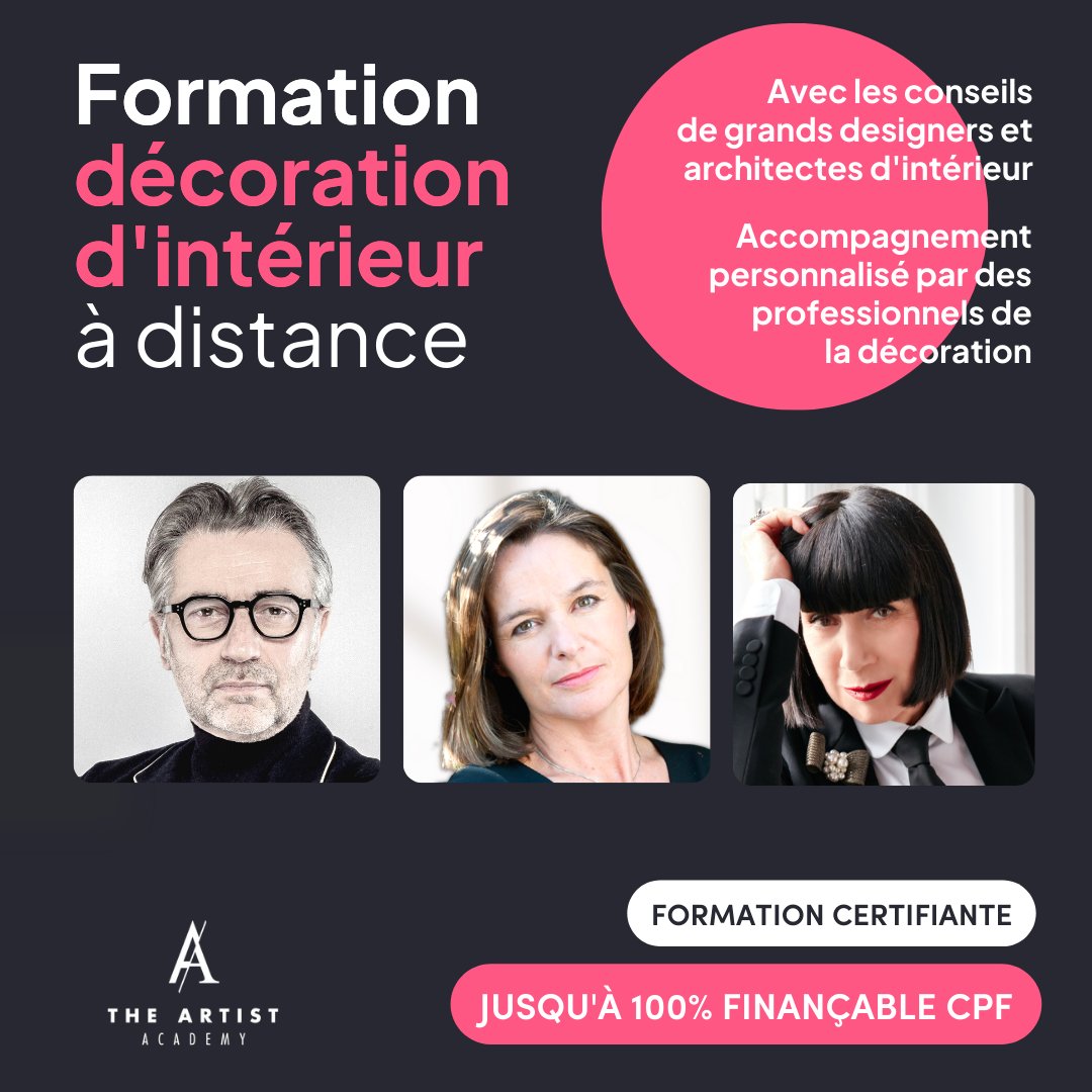 Olivia Putman, Fabrice Ausset et Chantal Thomass : trois architectes d'intérieur et designers de renom sont associés pour la 1ère fois le temps d'une formation à distance unique !
 
Pour découvrir le programme de la formation ► masterclass.the-artist-academy.fr/decoration-int…