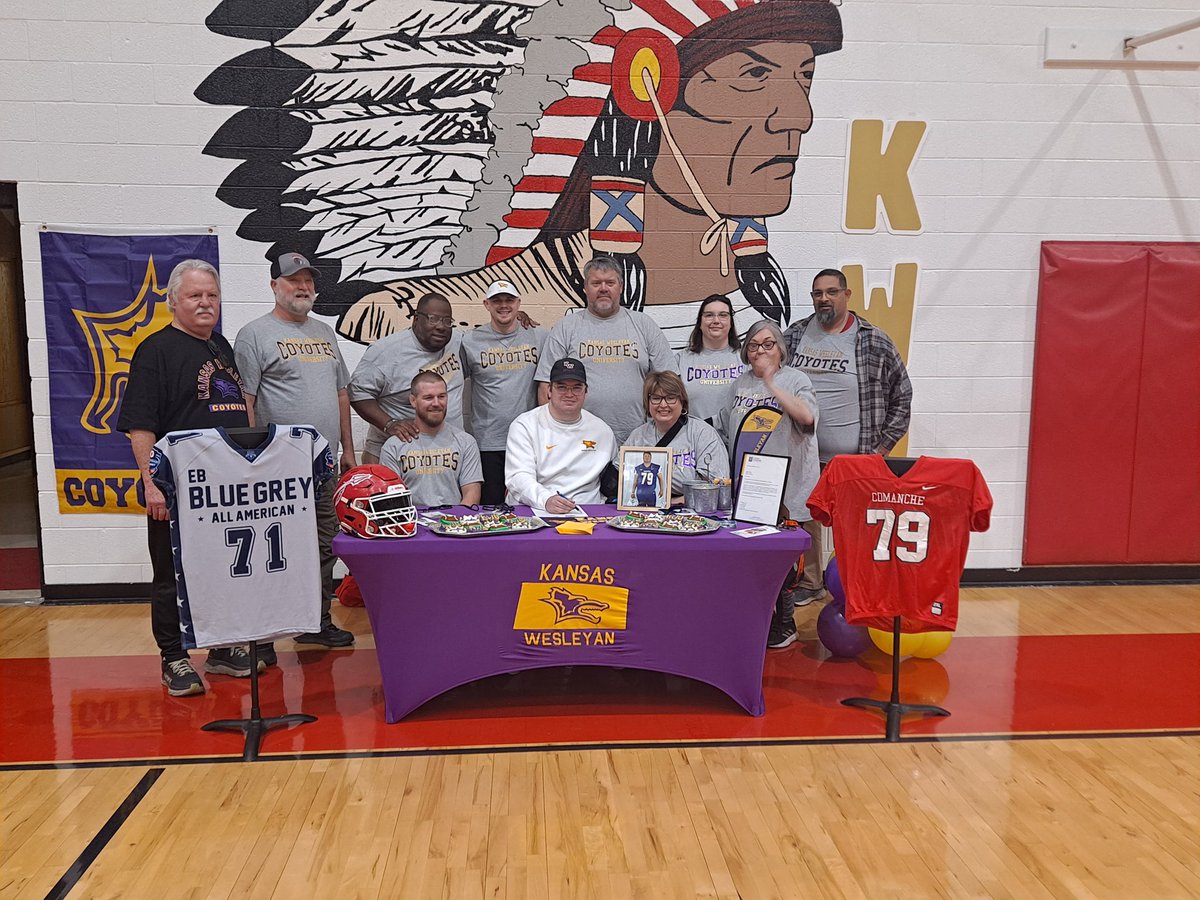 Comanche's <a href="/cadewhite79/">Cade White</a> signed to play football at Kansas Wesleyan (<a href="/kwucoyotes/">Kansas Wesleyan Coyotes</a>) this morning. #okpreps