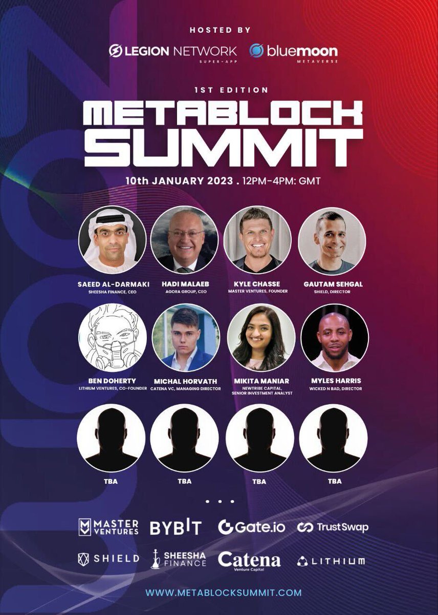 Kylechasse's tweet photo. Excited to be joining as a speaker at the #Metablock Summit on the 10th of January!💥🎙️
We'll be discussing super-apps, leveraging the #metaverse for business success, and a host of other epic topics! 🚀
@LegionNetwork__
@Bluemoon_io https://t.co/YS9AWVh77j