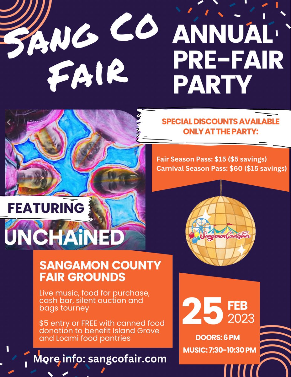 SangCoFair's tweet photo. Mark your calendars 2/25 to kick off fair season! We’re super excited to rock out to Rochester band UNCHAiNED. We’ll also have a silent auction, bags tourney, food and drinks. Bring a canned food item for free entry. See you there!🍻 https://t.co/eXMRRVaLzj